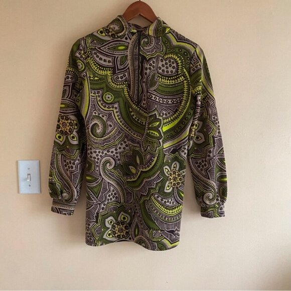 Vintage Wyndham Paisley Long Sleeve Back Zip Blouse Small 70s Groovy Streetwear - Picture 4 of 15